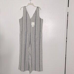 Beachlunchlounge Linen Blend Stripe Gray White Sleeveless Jumpsuit Size Large
